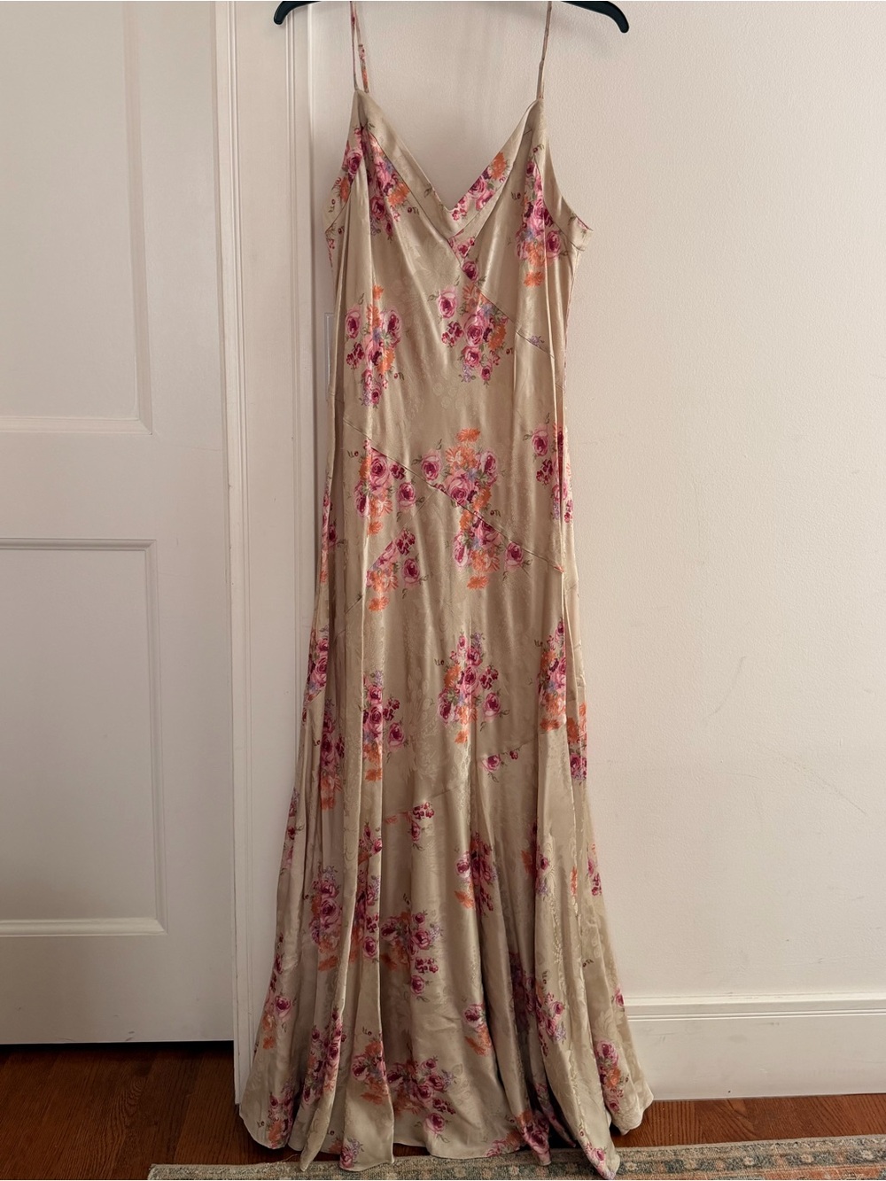 Love shack fancyFloral Slip Maxi Dress in Beige and Pink